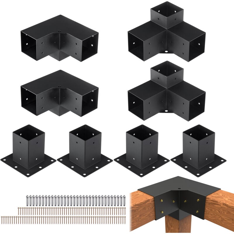 foto del prodotto mophorn vevor kit staffe per pergola 10x10 cm supporto per pali in legno da carpenteria 4 staffe angolari a 3 vie 4 basi per travi fai da te per