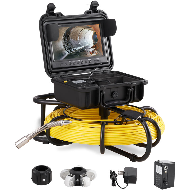 foto del prodotto mophorn vevor kit telecamera con endoscopio per ispezione di fognatura schermo lcd colorata 9 pollici cavo impermeabile 91,5m, telecamera ispezione