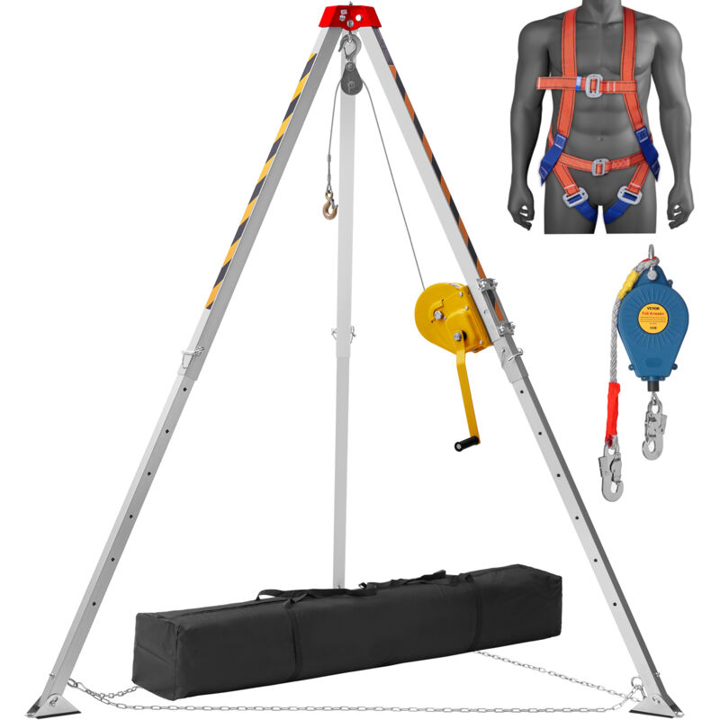 foto del prodotto mophorn vevor kit treppiede per spazi confinati, treppiede di salvataggio da 1800 libbre, gambe 1,34 2,15 m, cavo da 30 m, 32,8 , imbracatura,