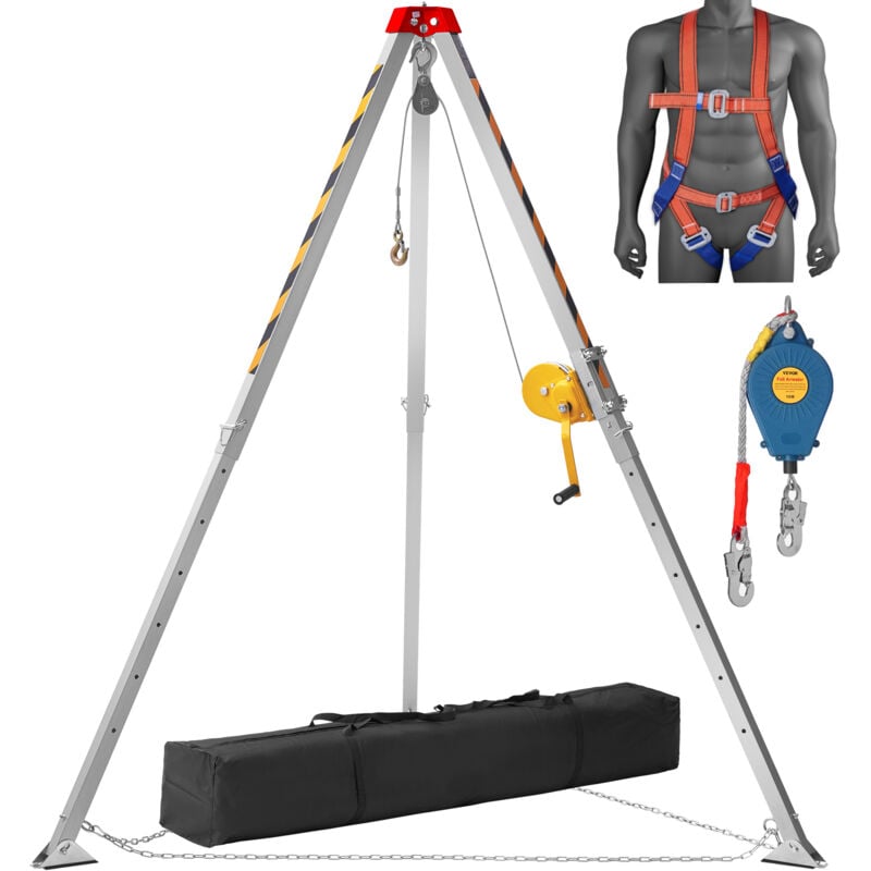 foto del prodotto mophorn vevor kit treppiedi 1200 libbre, treppiede di salvataggio, gambe da 1,34 a 2,15 m cavo da 30 m 32,8 protezione anticaduta, imbracatura,