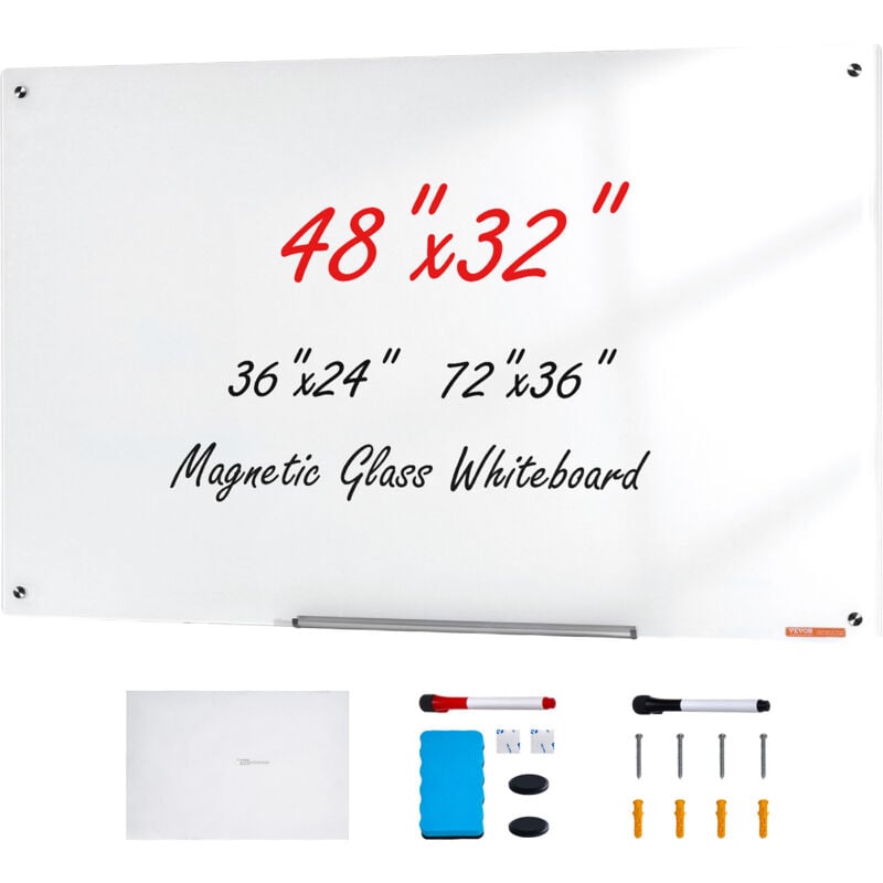 foto del prodotto mophorn vevor lavagna magnetica cancellabile a secco in vetro 120 x 80 cm, lavagna per promemoria da parete, con vassoio per pennarelli, gomma e 2