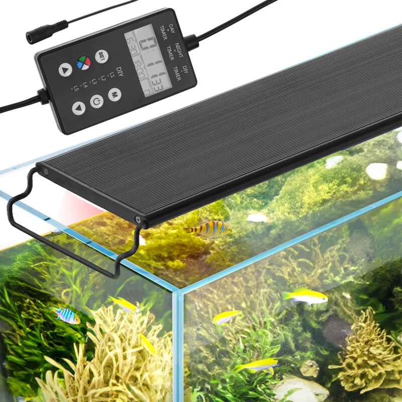 foto del prodotto mophorn vevor luce per acquario schermo lcd a spettro completo 22 w lampada acquario con modalita naturale 24 7, staffe estensibili guscio in lega