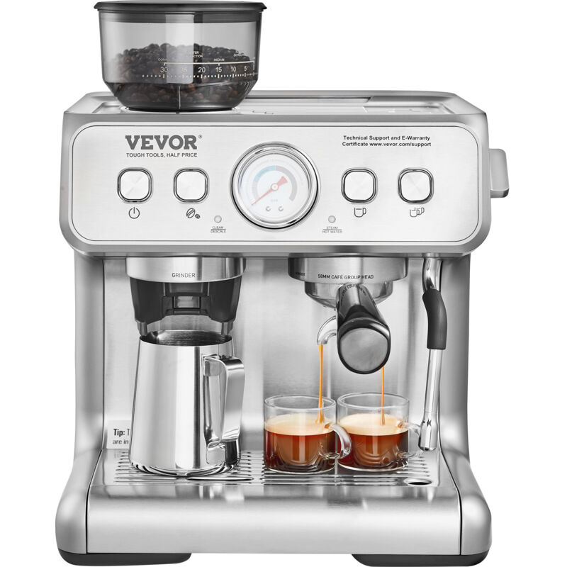 foto del prodotto mophorn vevor macchina per caffe espresso con macinacaffe, macchina per caffe espresso semiautomatica da 15 bar con montalatte, serbatoio dellacqua