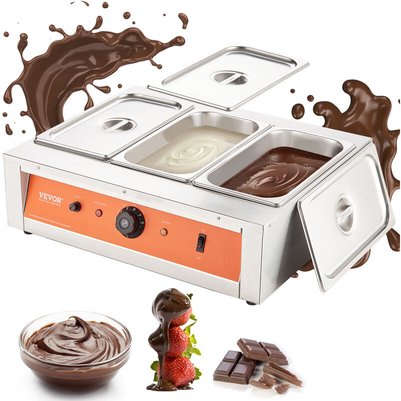 foto del prodotto mophorn vevor macchina per fusione di cioccolato in acciaio inox 3 vasche da 3,3 l, pentola elettrica di fusione del cioccolato 1500 w uso