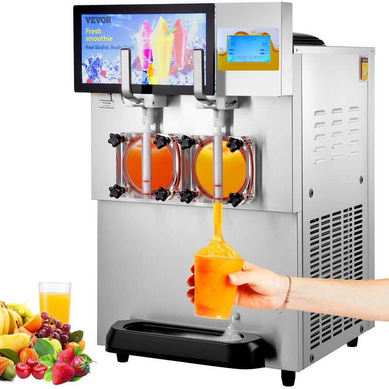 foto del prodotto mophorn vevor macchina per granita sorbetto bevande ghiacciate 2 x 8l, distributore 1800w per granita sorbetto succhi freschi in acciaio inox 304,