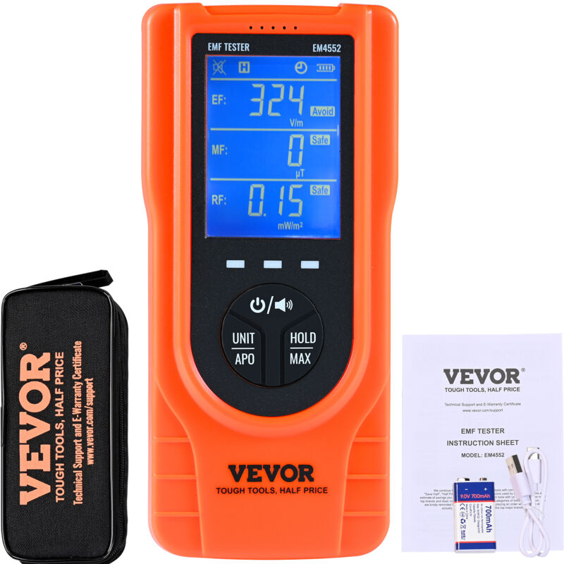 foto del prodotto mophorn vevor misuratore emf 5 hz 3,5 ghz, rilevatore di radiazioni campo elettromagnetico ricaricabile portatile, tester emf lcd per ispezioni