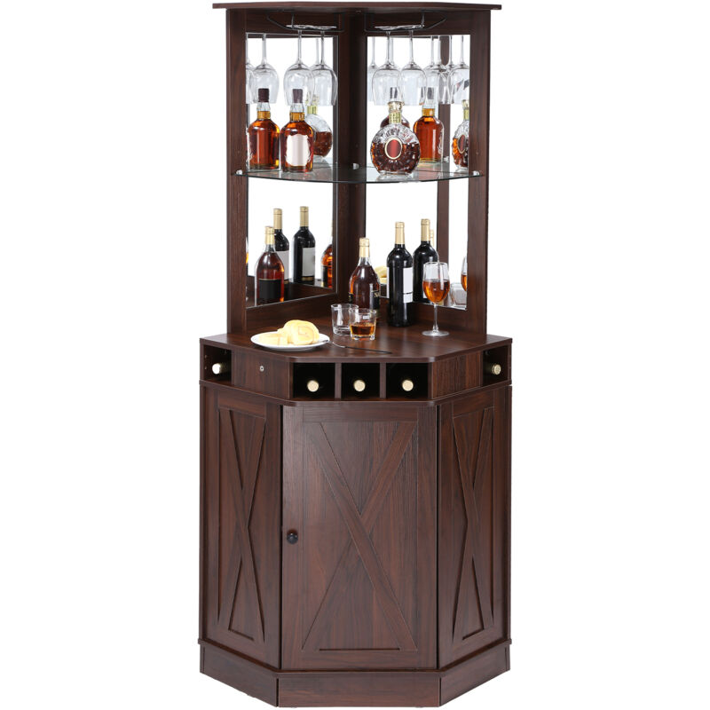 foto del prodotto mophorn vevor mobile bar industriale ad angolo, tavolo da vino per liquori e bicchieri, credenza buffet con porta bicchieri, mobile bar