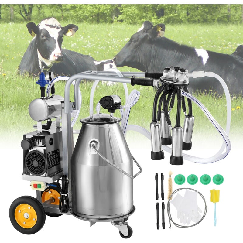 foto del prodotto mophorn vevor mungitrice elettrica per mucche, secchio in acciaio inox 304 25 l, mungitrice sottovuoto automatica a pulsazioni, mungitrice