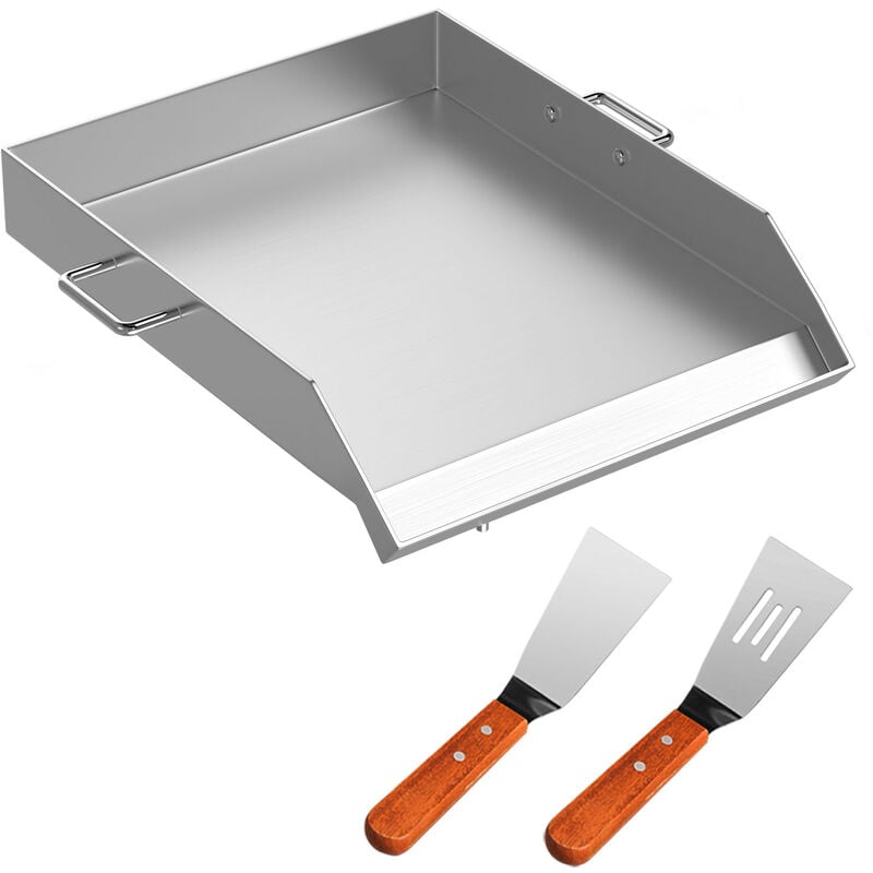 foto del prodotto mophorn vevor piastra piatta in acciaio inox per cottura bbq di carne pesce salsicce verdure spiedini uso esterno con pinze e palette, piastra di