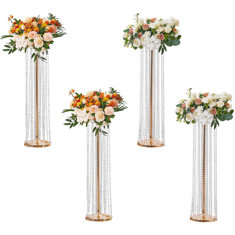 foto del prodotto mophorn vevor portafiori a colonna 4 pz per matrimonio vaso fiori in metallo con decorazione di cristallo, centrotavola per matrimonio altezza