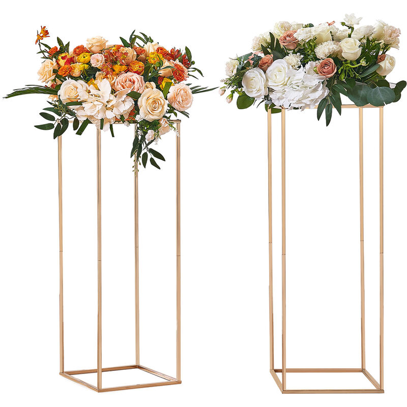 foto del prodotto mophorn vevor portafiori cubico colonna 2 pezzi matrimonio rettangolare in metallo dorato centrotavola per matrimonio altezza circa 80 cm,