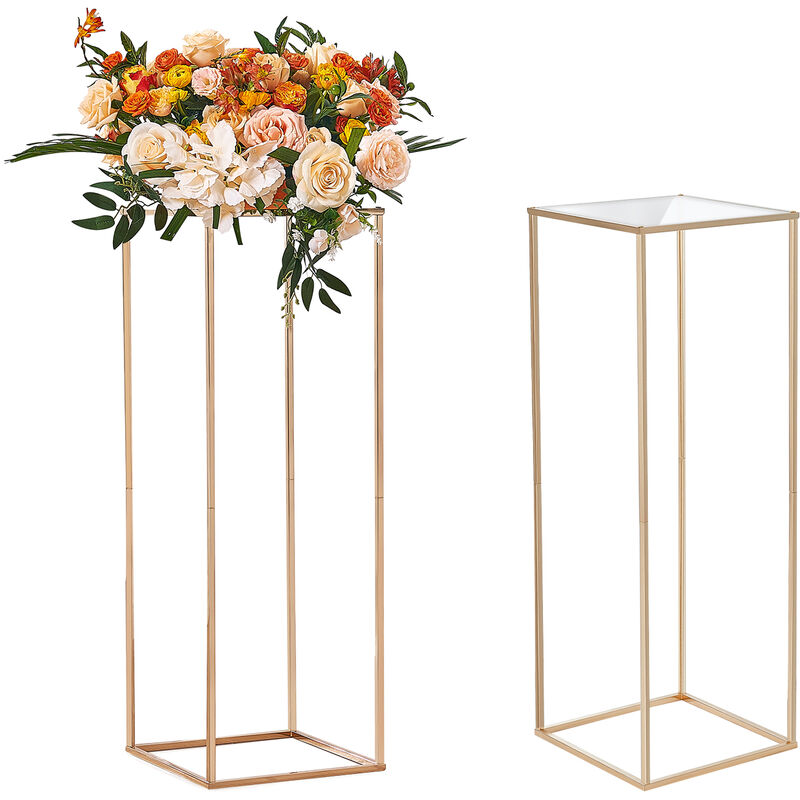 foto del prodotto mophorn vevor portafiori cubico colonna 2 pezzi matrimonio vaso fiori in metallo dorato centrotavola per matrimonio altezza circa 80 cm, espositore