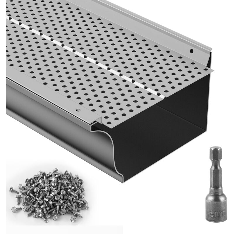 foto del prodotto mophorn vevor protezione per grondaia, larghezza 152 mm, copertura per grondaia fai da te con filtro di foglie di alluminio, lunghezza totale 63,4