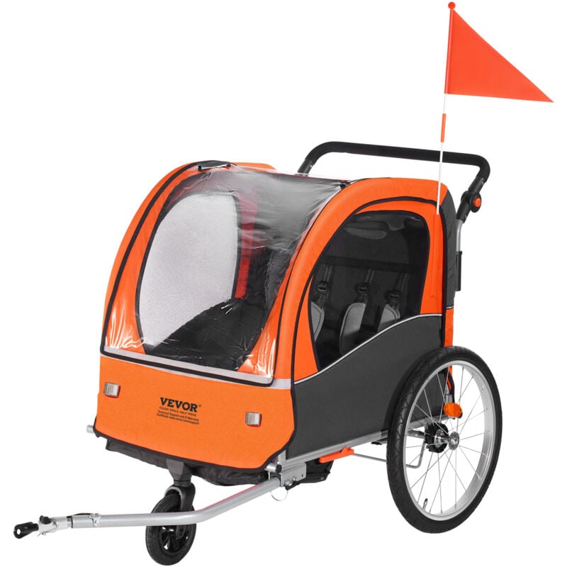 foto del prodotto mophorn vevor rimorchio bici, doppio sedile, carico 100 libbre, portabiciclette 2 in 1, rimorchio bicicletta per bambini pieghevole da trainare con
