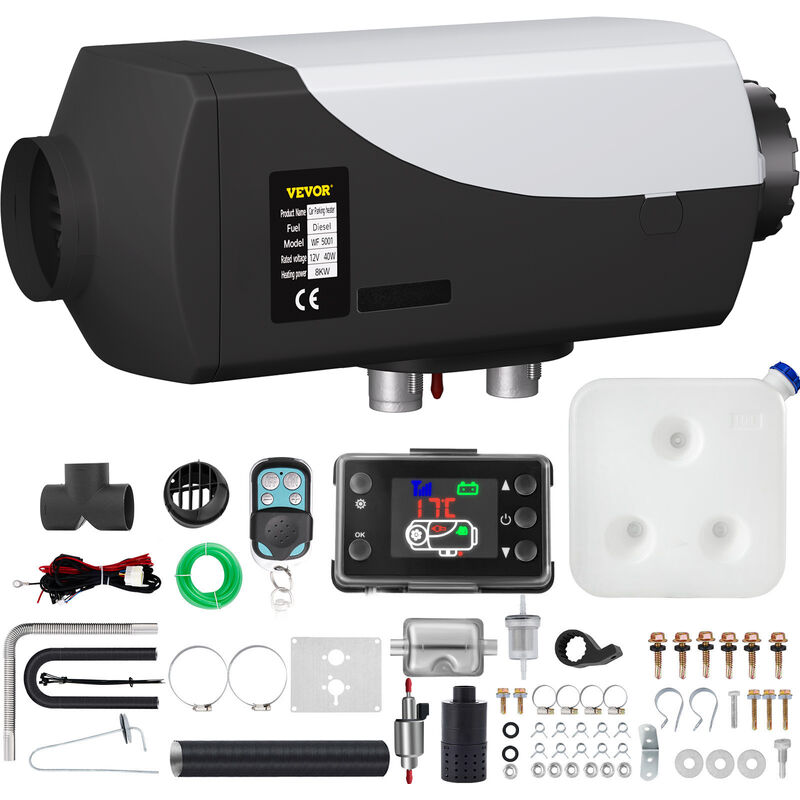 foto del prodotto mophorn vevor riscaldatore ad aria diesel con termostato lcd e silenziatore dc 12v 5kw riscaldatore diesel del parco, kit completo di riscaldamento
