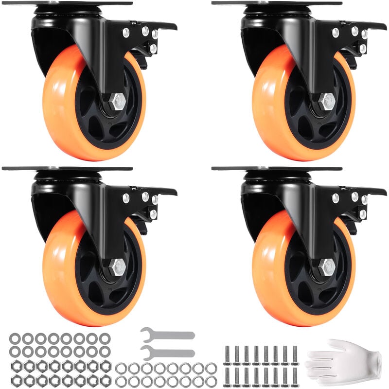 foto del prodotto mophorn vevor ruote girevoli set di 4 rotelle per mobili industriali ruote silenziose in pvc diametro da 101,6mm con freno di bloccaggio a b