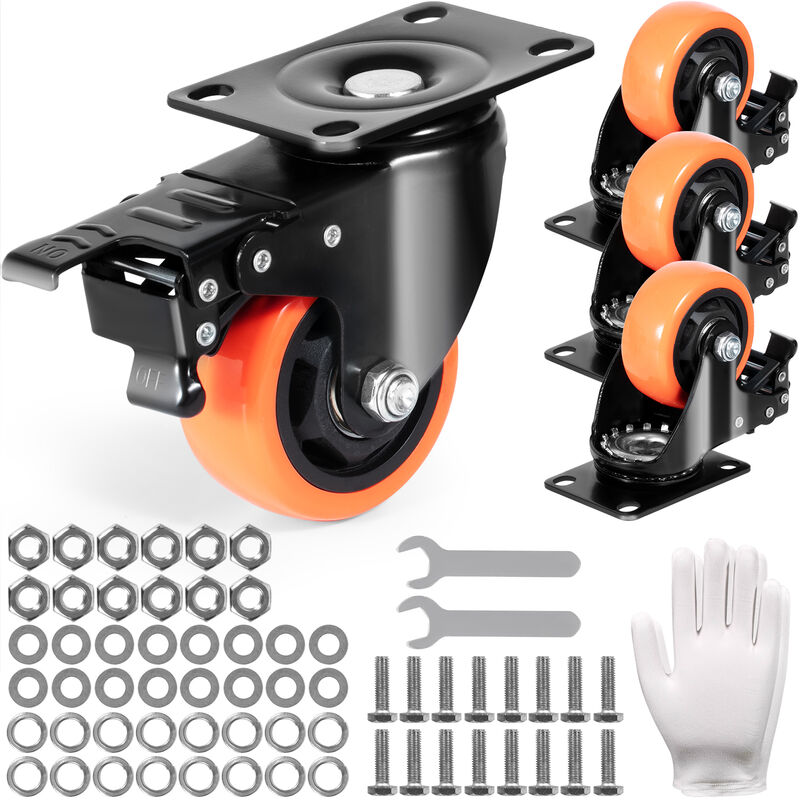 foto del prodotto mophorn vevor ruote girevoli set di 4 rotelle per mobili industriali ruote silenziose in pvc diametro da 76,2mm con freno di bloccaggio a b