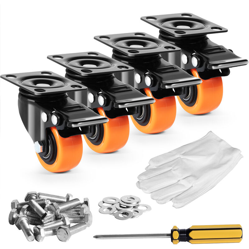 foto del prodotto mophorn vevor ruote girevoli set di 4 ruote per mobili industriali ruote in pvc da 50,8 mm con doppio freno di bloccaggio capacita di carico
