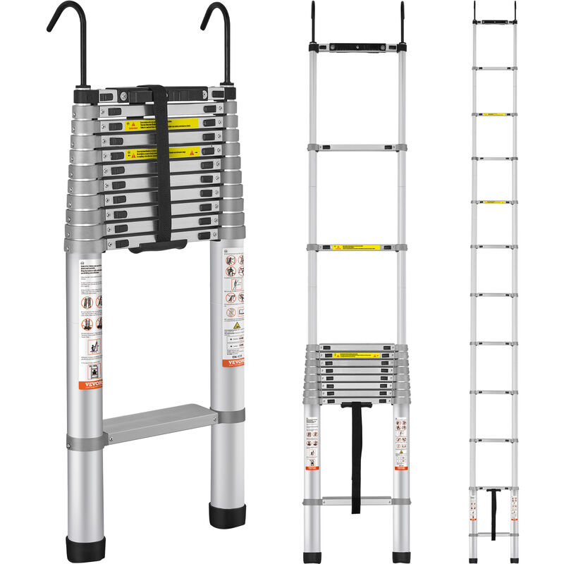 foto del prodotto mophorn vevor scala telescopica in alluminio estensibile altezza max. 4,6m portatile 13,2kg, scala telescopica allungabile in alluminio portatile