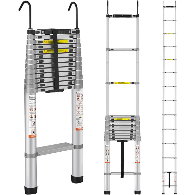 foto del prodotto mophorn vevor scala telescopica in alluminio estensibile altezza max. 5,5m portatile 16,4kg, scala telescopica allungabile in alluminio portatile