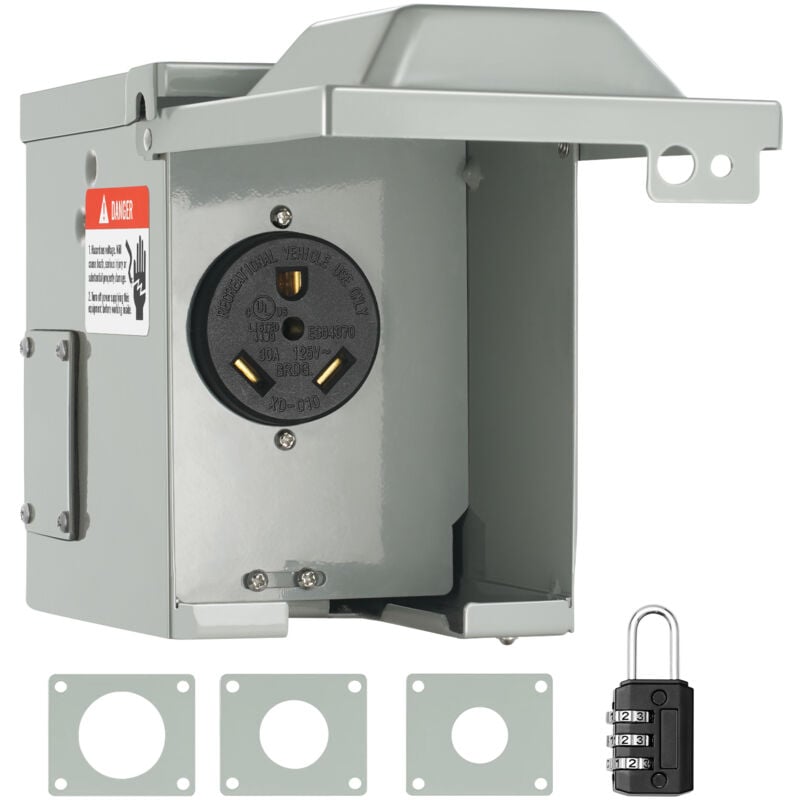 foto del prodotto mophorn vevor scatola di presa alimentazione per camper 30 ampere, 125 250 volt, scatola di prese per camper chiusa a chiave, pannello elettrico
