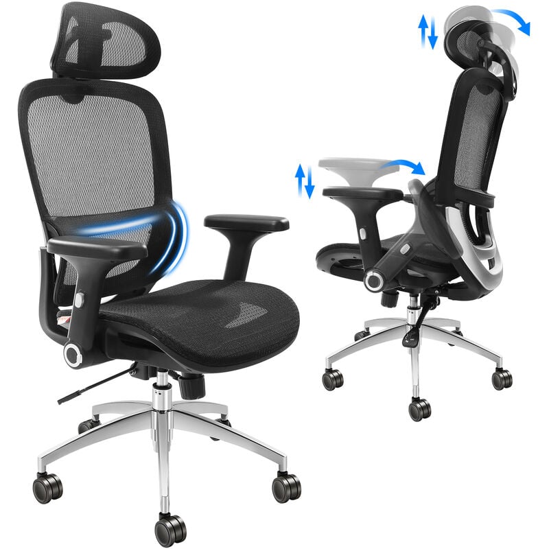 foto del prodotto mophorn vevor sedia da ufficio ergonomica con supporto lombare poggiatesta braccioli regolabili, sedia con rotelle carico max. 130kg da ufficio