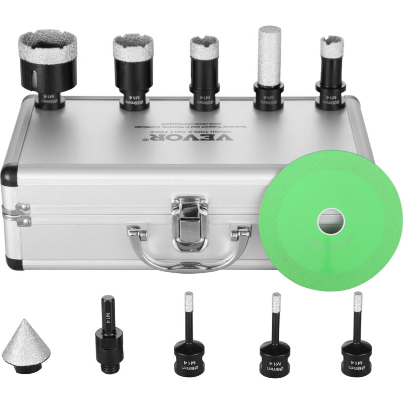 foto del prodotto mophorn vevor set di punte diamantate per carotatore, 7 pezzi 6 6 6 20 25 35 50mm kit a tazza diamantata, con punta per fresatura a dito lama a