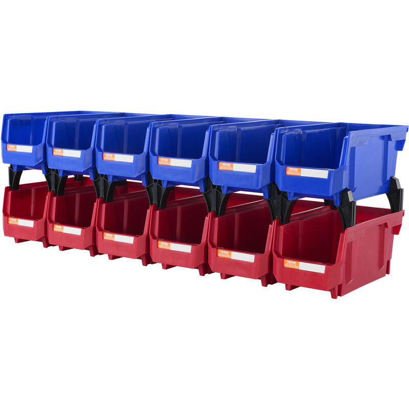 foto del prodotto mophorn vevor set di scatole impilabili plastiche portaoggetti da muro contenitore impilabile 12 pezzi blu rosso da officina garage, scatole