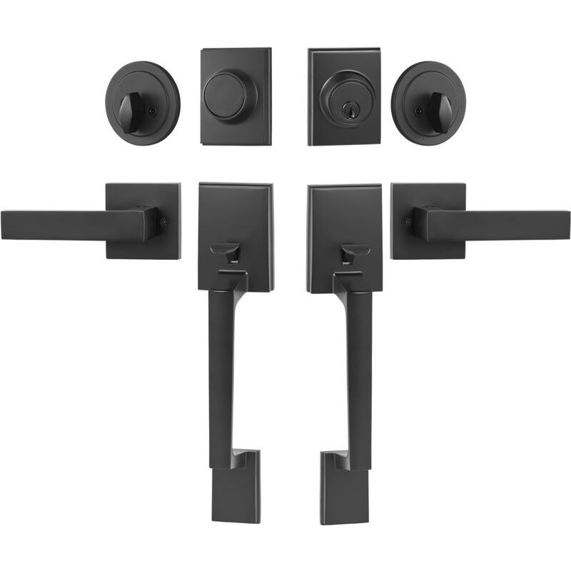 foto del prodotto mophorn vevor set maniglia per porta doppia, leva per porta quadrata nera opaca, set maniglia per porta doppia con leva maniglia reversibile, set