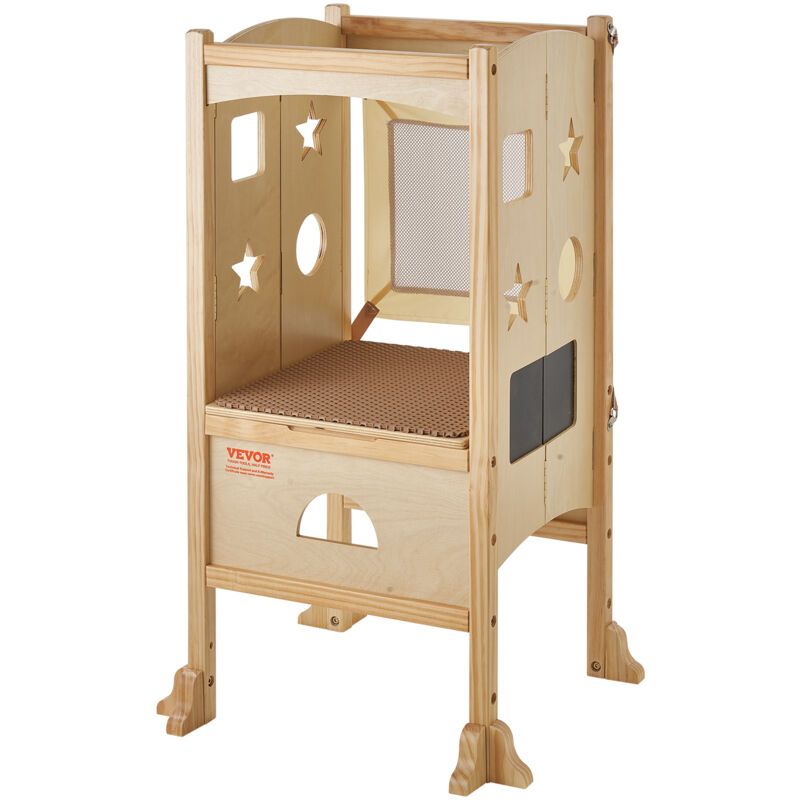 foto del prodotto mophorn vevor sgabello bambini carico max. 56,75 kg scaletta deapprendimento in legno, rete di sicurezza a 3 altezze, scaletta torre alzabimbo
