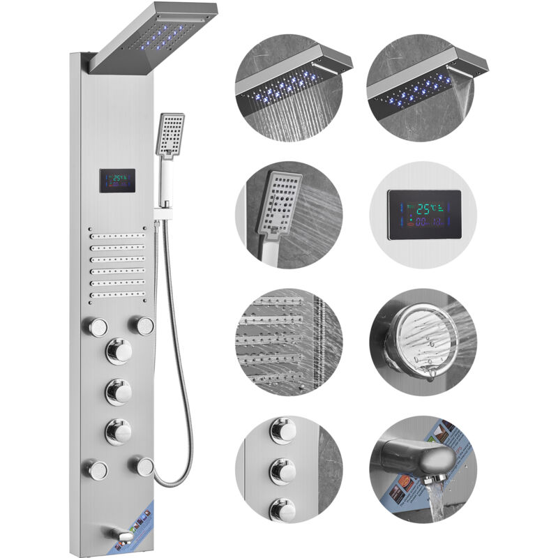 foto del prodotto mophorn vevor sistema di pannelli doccia, 6 modalita doccia, led e schermo pannello doccia idroelettrico torre, pioggia, cascata, 5 getti