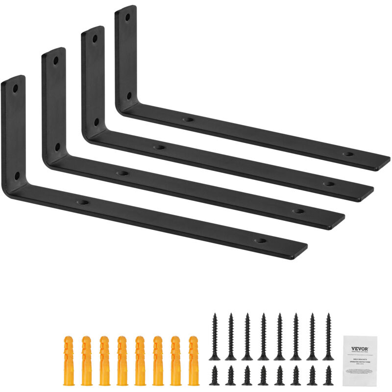 foto del prodotto mophorn vevor staffe per mensole, 256 x 155 mm, staffe per mensole sospese per carichi pesanti, 4 pezzi, staffe per mensole a forma di l, nere