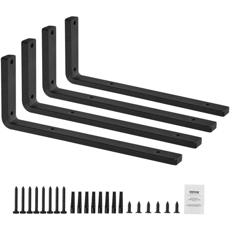 foto del prodotto mophorn vevor staffe per mensole, 410 x 155 mm, staffe per mensole sospese per carichi pesanti, 4 pezzi, staffe per mensole a forma di l, nere