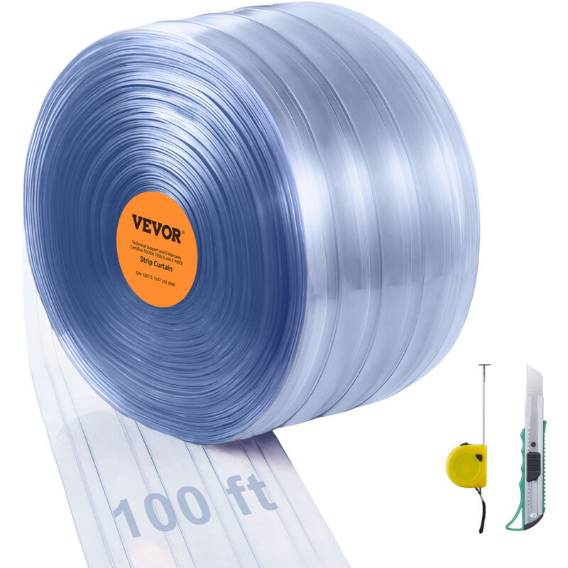 foto del prodotto mophorn vevor tenda a strisce, 100 x12 x0,12 , rotolo sfuso per porte in strisce di tende in pvc trasparente a costine, strisce di plastica per