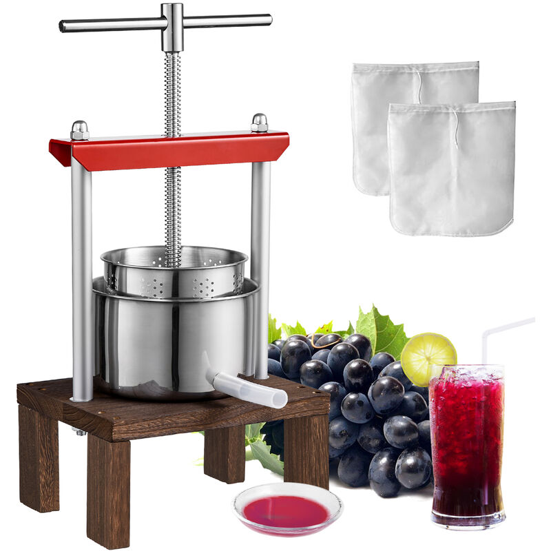 foto del prodotto mophorn vevor torchio per vini di frutta 2 litri torchietto manuale pressa per succo di frutta con impugnatura cestello in acciaio inossidabile,