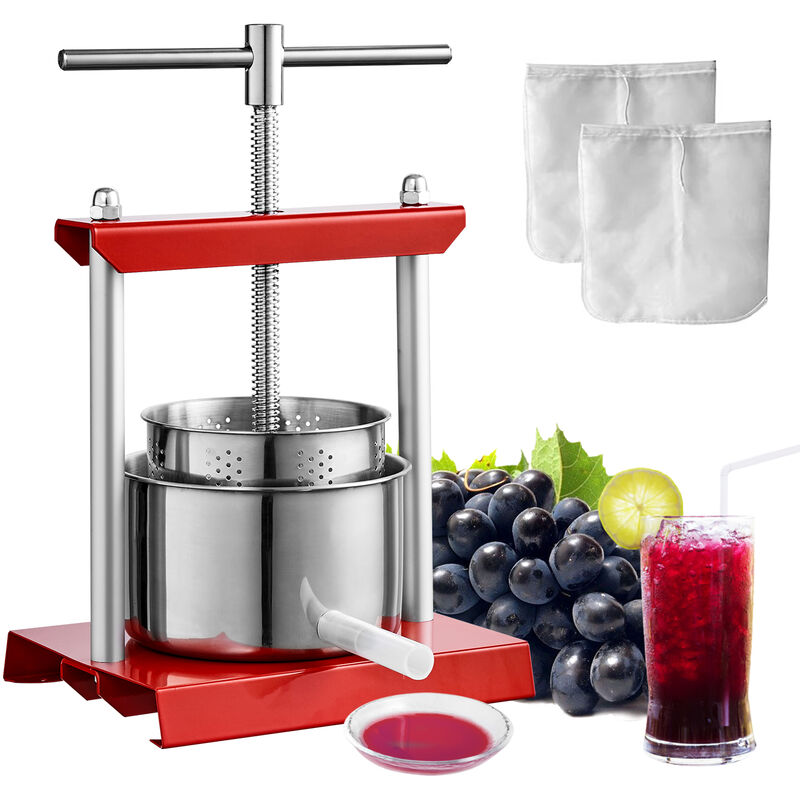 foto del prodotto mophorn vevor torchio per vini di frutta 3 litri torchietto manuale pressa per succo di frutta con impugnatura cestello in acciaio inossidabile,