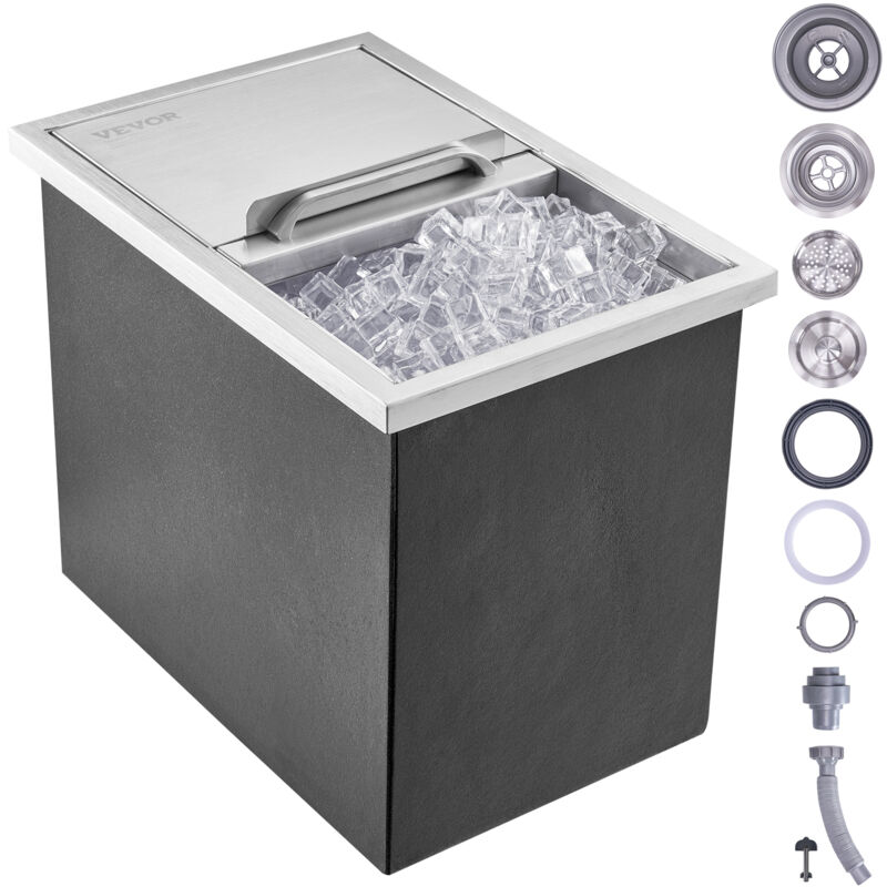 foto del prodotto mophorn vevor vaschetta per ghiaccio da incasso capienza max. 26,7l circa dimensioni 456x304x371 mm, ghiacciaia da incasso con coperchio in acciaio