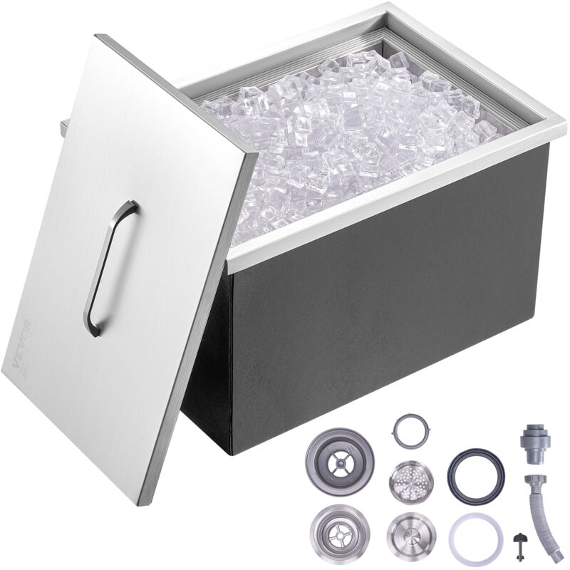 foto del prodotto mophorn vevor vaschetta per ghiaccio da incasso capienza max. 43,5l circa dimensioni 558x430x306mm, ghiacciaia da incasso con coperchio in acciaio