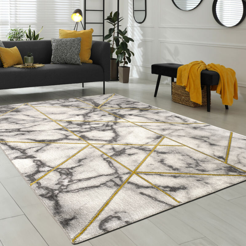 foto del prodotto morbidi tappeti marmorizzati a pelo corto in grigio e oro per il soggiorno con motivi diversi 120 cm tondo, oro 4 paco home