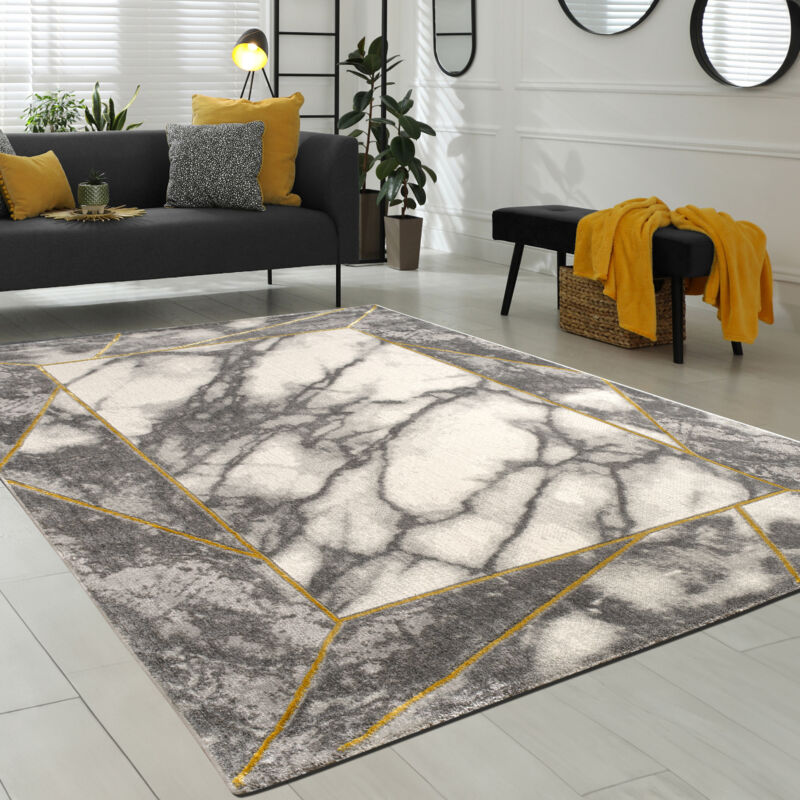 foto del prodotto morbidi tappeti marmorizzati a pelo corto in grigio e oro per il soggiorno con motivi diversi 120 cm tondo, oro 5 paco home