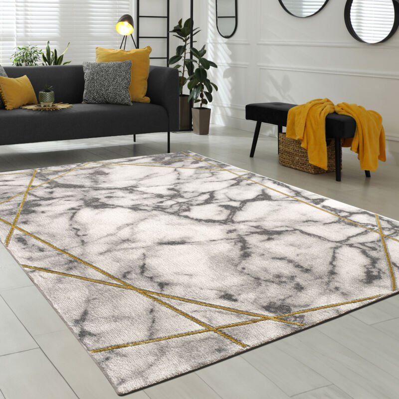 foto del prodotto morbidi tappeti marmorizzati a pelo corto in grigio e oro per il soggiorno con motivi diversi 160 cm tondo, oro 3 paco home