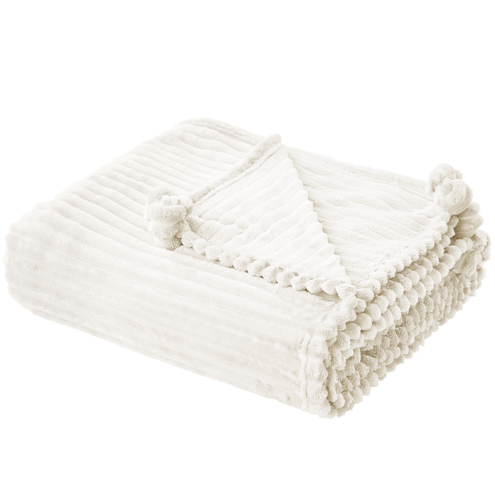 foto del prodotto morbido plaid con finitura a coste e bordi con nappe 150 x 200 cm bianco