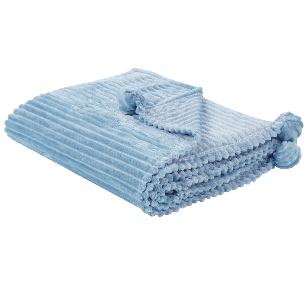 foto del prodotto morbido plaid con finitura a coste e bordi con nappe 150 x 200 cm blu