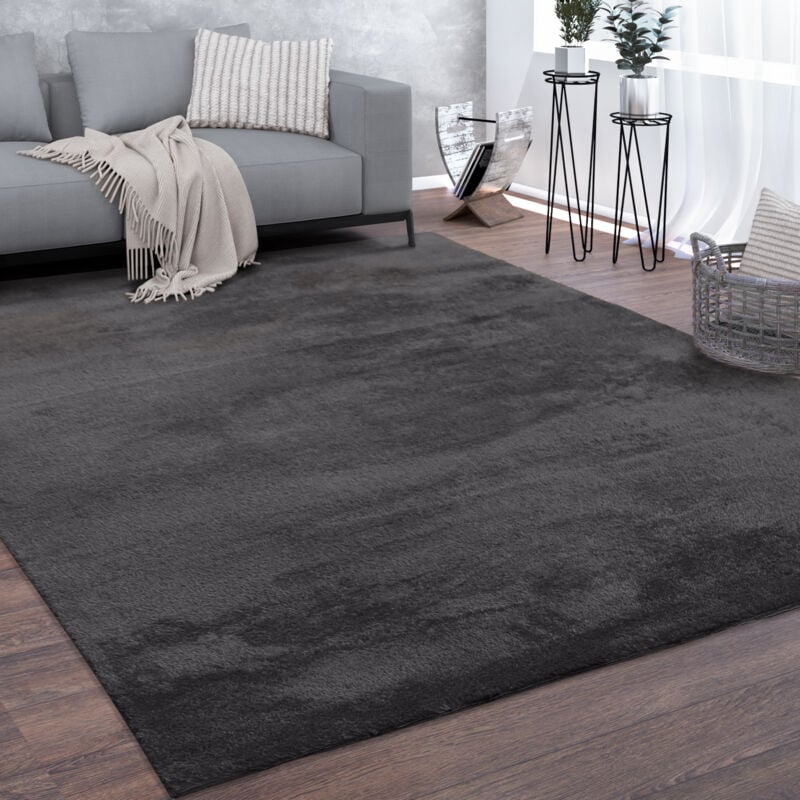 foto del prodotto morbido tappeto a pelo corto per soggiorno, soffice, lavabile, in grigio scuro 100x200 cm paco home
