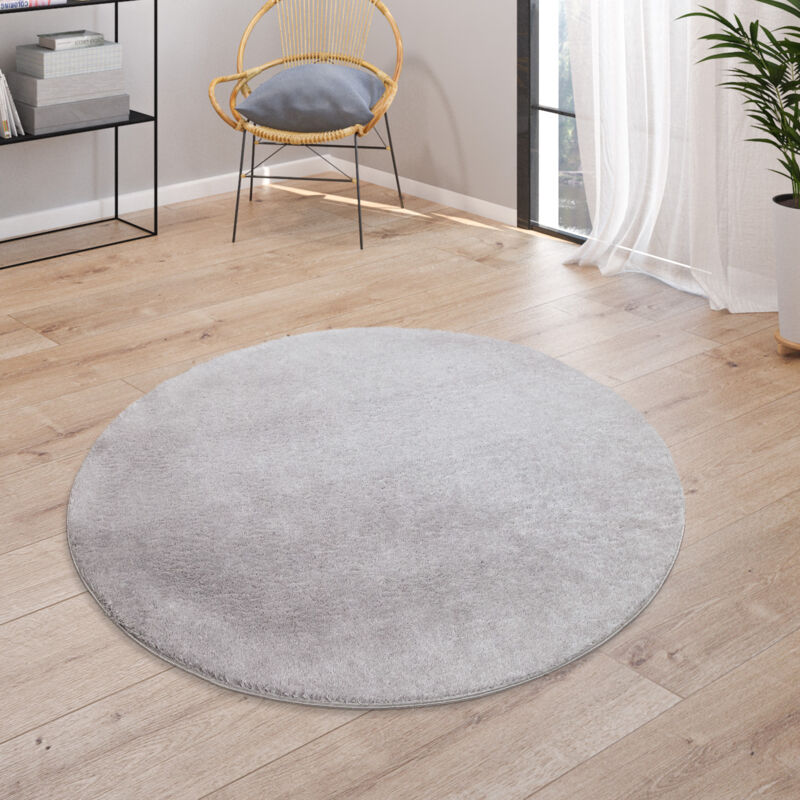 foto del prodotto morbido tappeto a pelo corto per soggiorno, ultrasoffice, lavabile, in grigio 120 cm tondo paco home