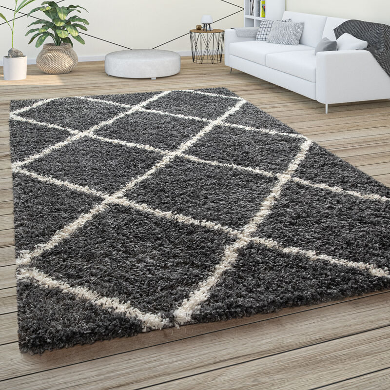 foto del prodotto morbido tappeto a pelo lungo shaggy per soggiorno in stile scandinavo con motivo a rombi 60x100 cm, antracite paco home