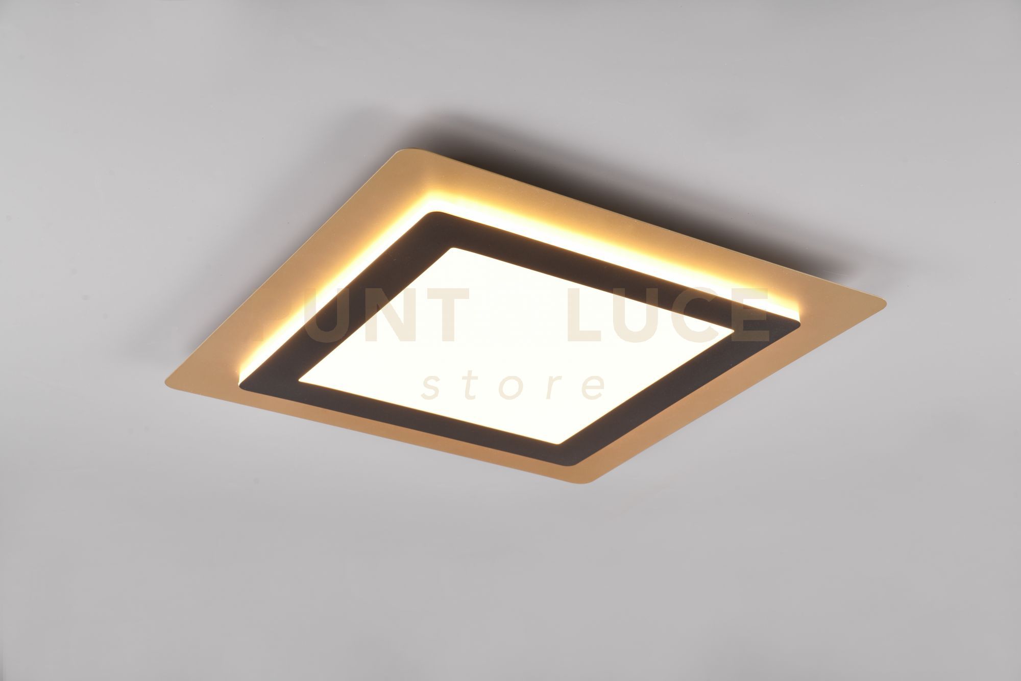 foto del prodotto morgan plafoniera a led 46w 6000lm, 2700 6500k oro quadrata bordo metallo nero illuminato con telecomando multifunzione 45cm x 45cm dimmerabile