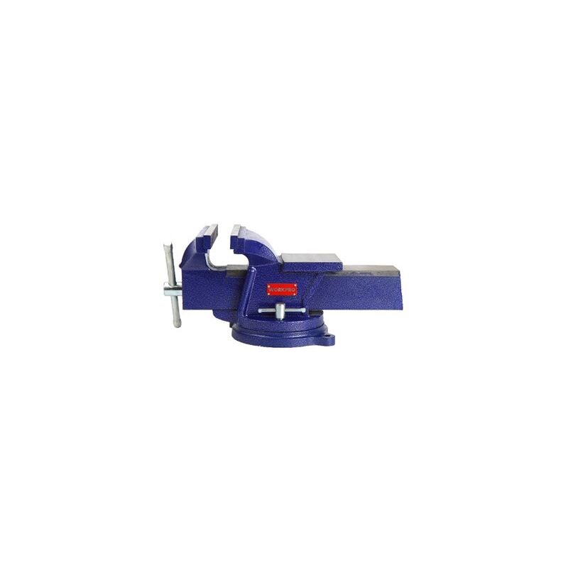 foto del prodotto morsa da banco da 10cm apertura 75mm con ganasce temprate e base girevole a 360 in blu