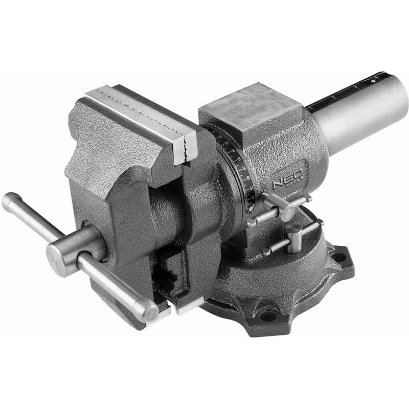 foto del prodotto morsa da banco rotativa e base girevole 100mm con incudine 35 030 neo tools