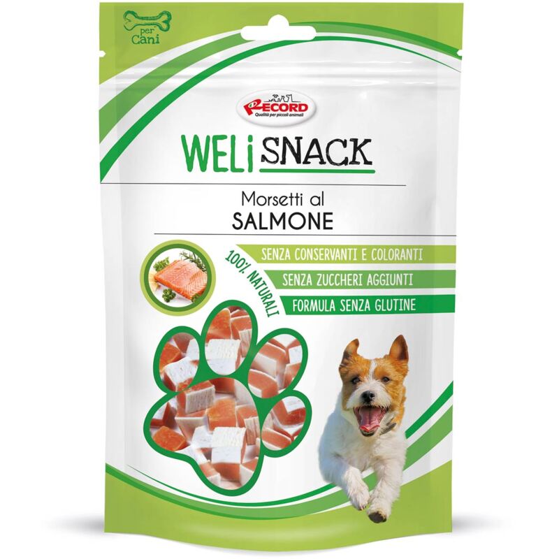 foto del prodotto morsetti al salmone weli snack fonte di omega3 per cani